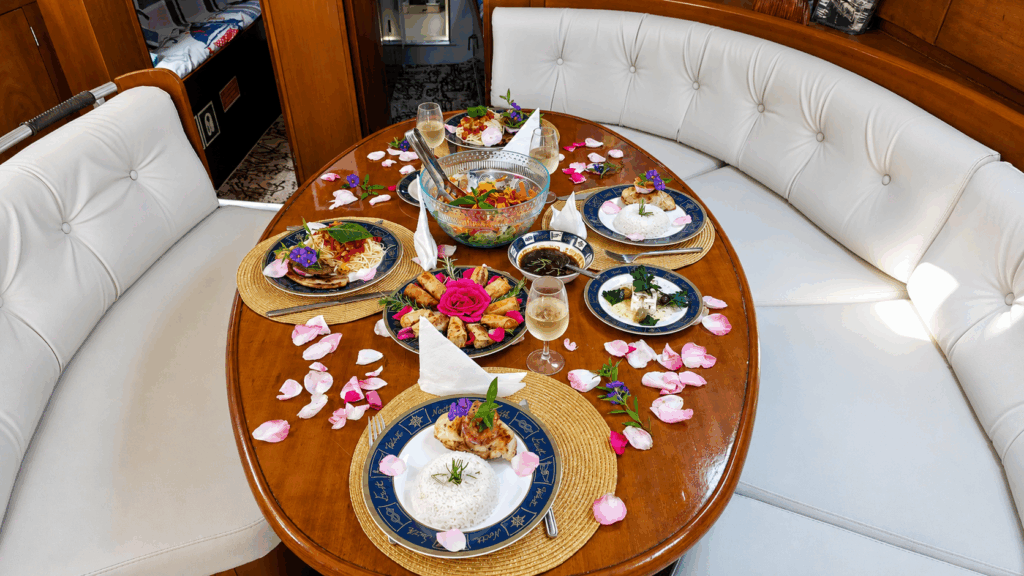 Private Luxury Sailing Edisa – Fresh MediterAsian Lunch (Pork or Chicken Option)