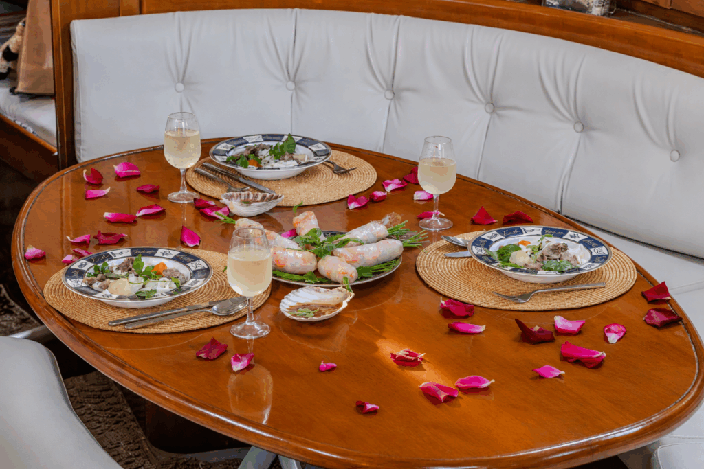 Deluxe Sunset Dinner Table Phở, Vietnamese Fresh Spring Rolls cooked Prawns, Signature Sauces on Edisa in Rhodes