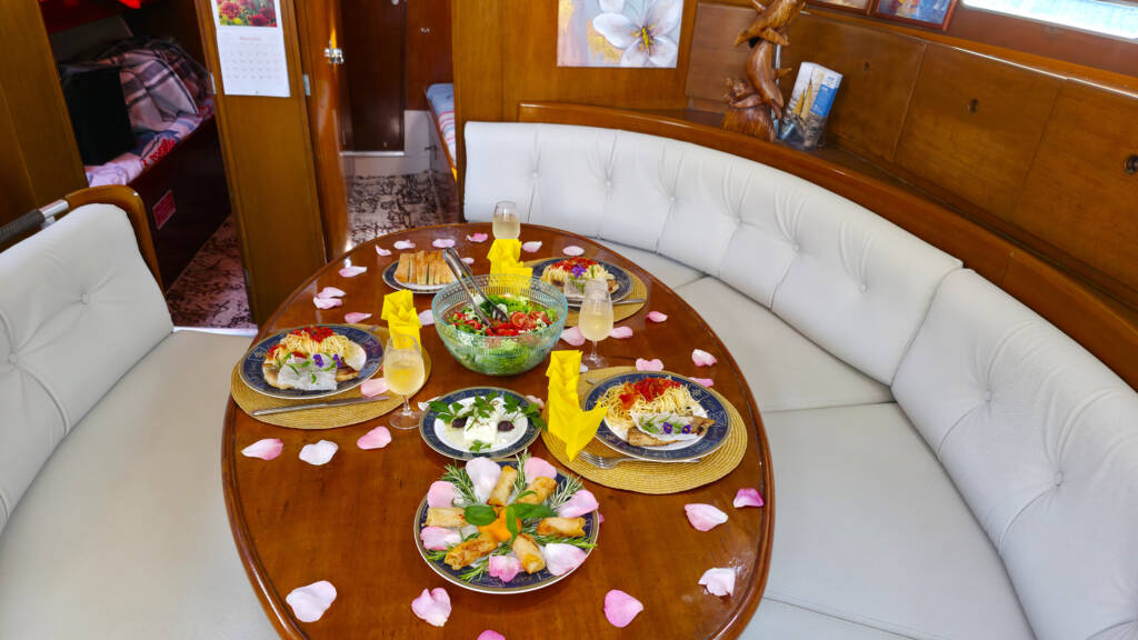 Fresh Gourmet MediterAsian Cuisine on the Sailing Edisa in Rhodes